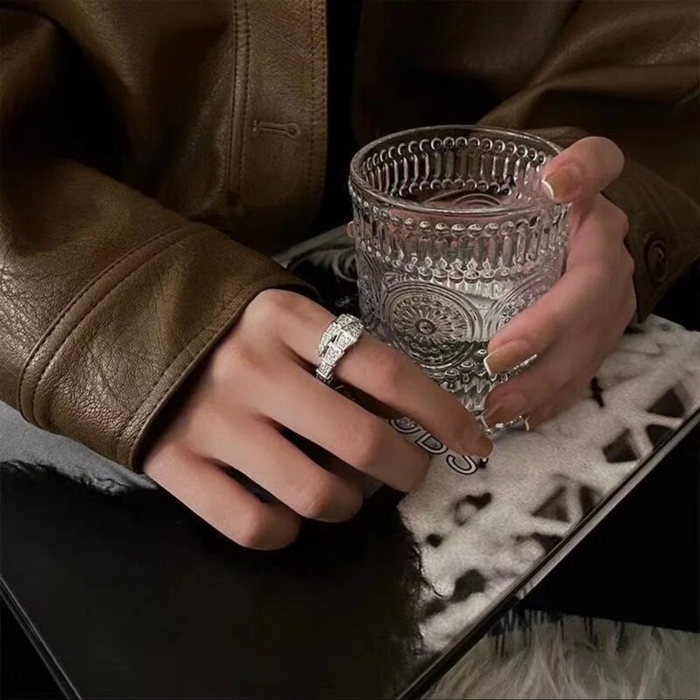 Snake Serpenti Viper Silver Crystal Ring